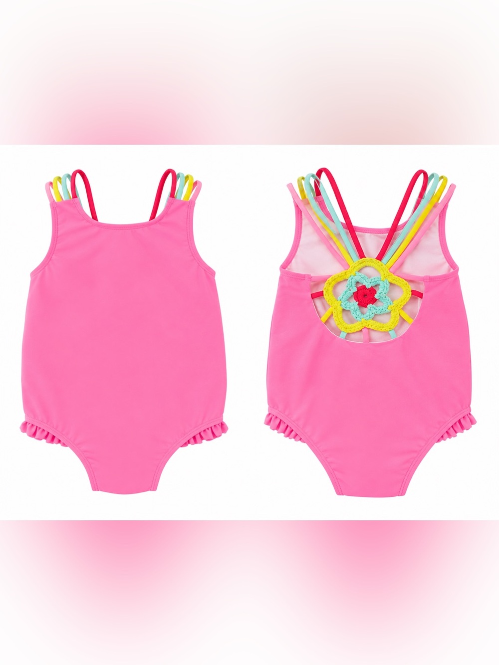 Mud Pie Hot Pink One-Piece Swimsuit with Crochet Flower Back